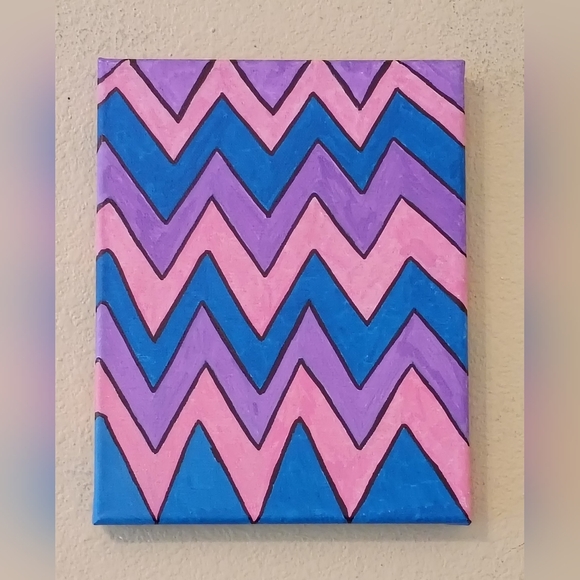 Handpainted Blue Pink And Purple Chevron Zig Zag Home Decor Room Decor 8x10" - Picture 1 of 3